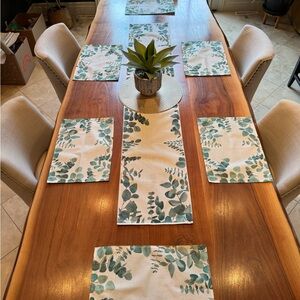 Bright and Airy Eucalyptus Pattern Table Runner and Placemat Set